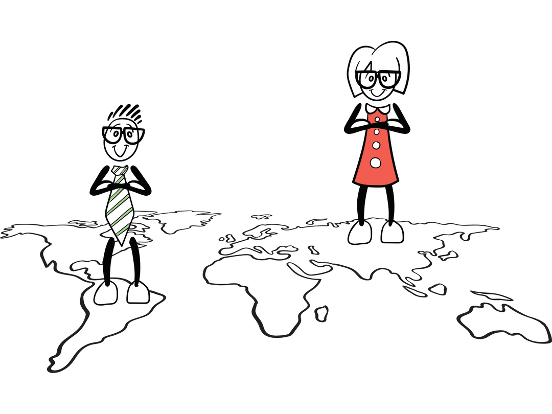 Transparent Vector Characters Communicating Across World Map