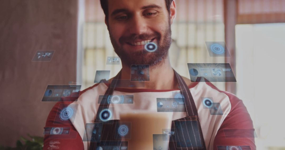 Barista Working With Holographic Display at Cafe Counter