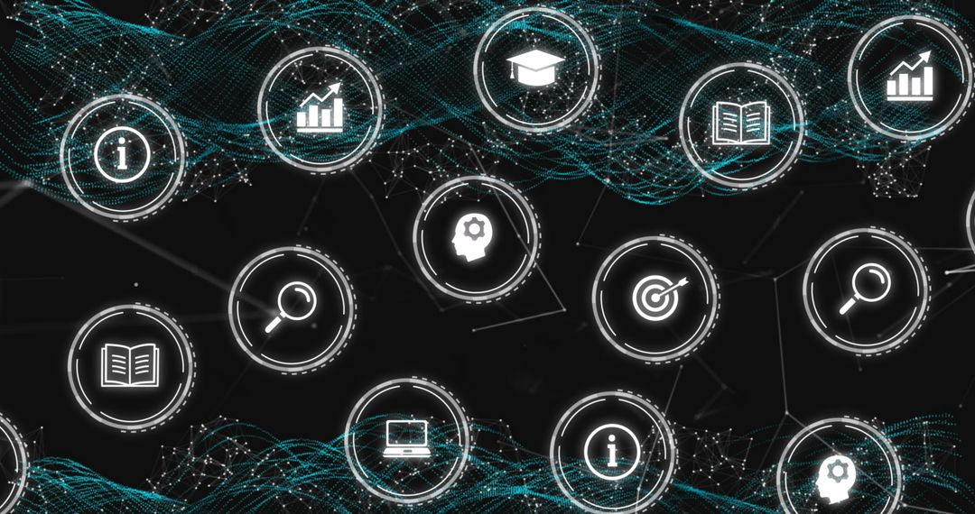 Education Icons Over Network Background Illustrating Learning Concepts