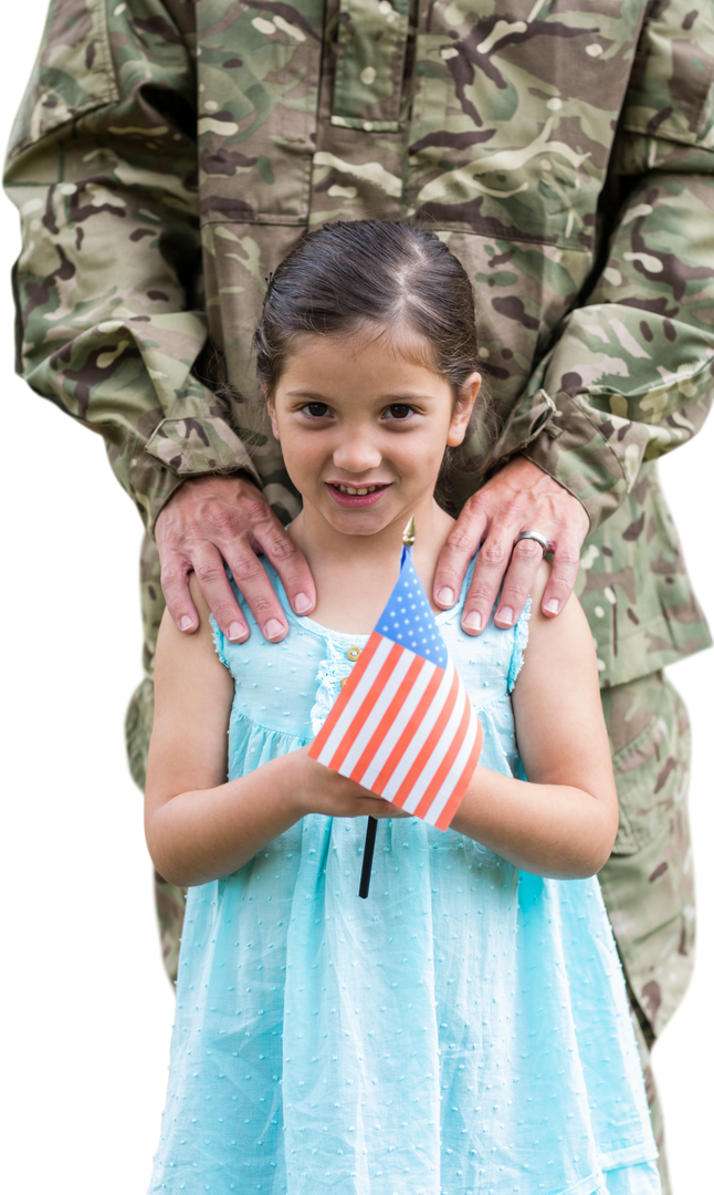 Soldier Dad Hugging Daughter Holding American Flag on Transparent Background - Download Free Stock Images Pikwizard.com