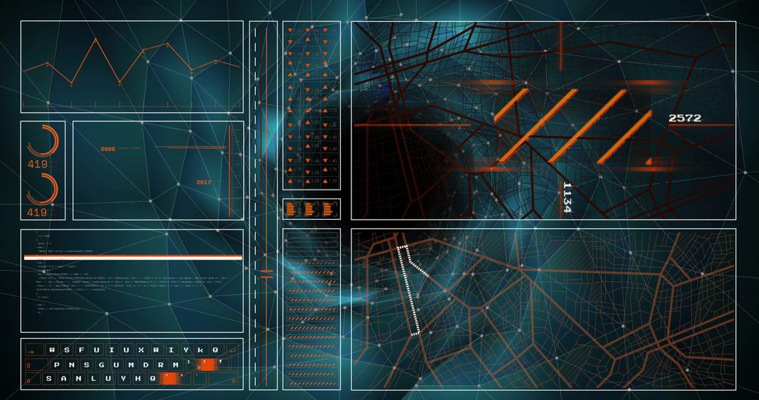 Digital interface with data visualizations and tunnel background