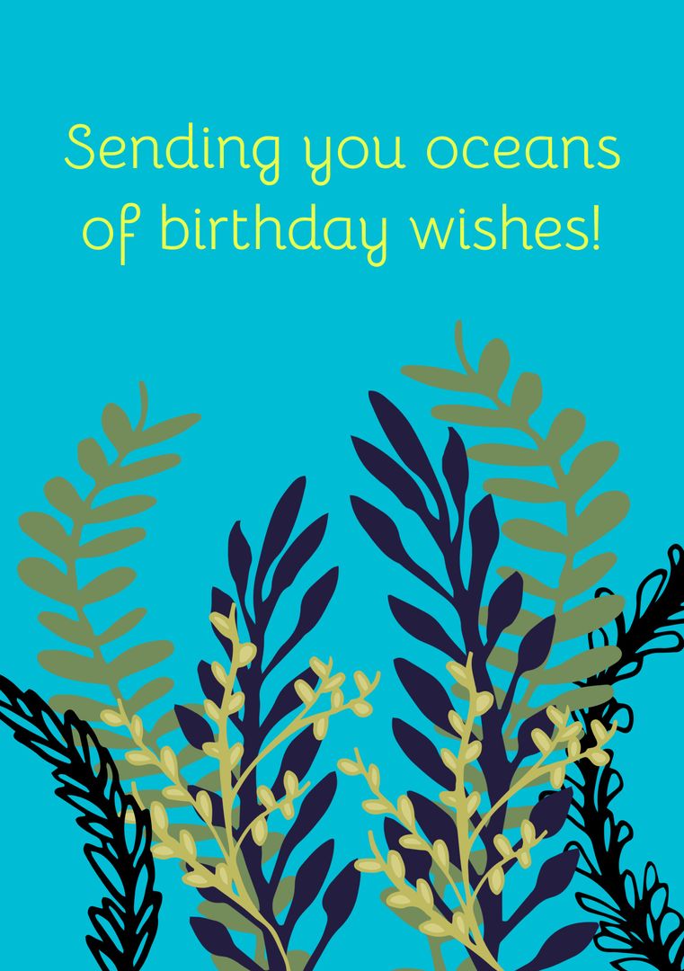Aquatic-themed Birthday Card with Seaweed Illustration and Wishes - Download Free Stock Templates Pikwizard.com