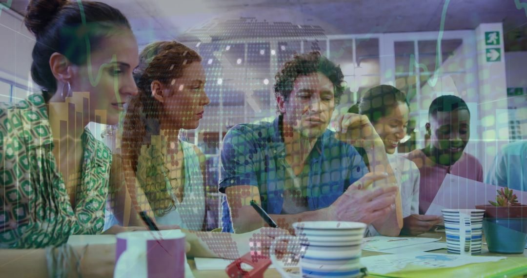 Team Analyzing Worldwide Data Insights in Collaborative Workspace