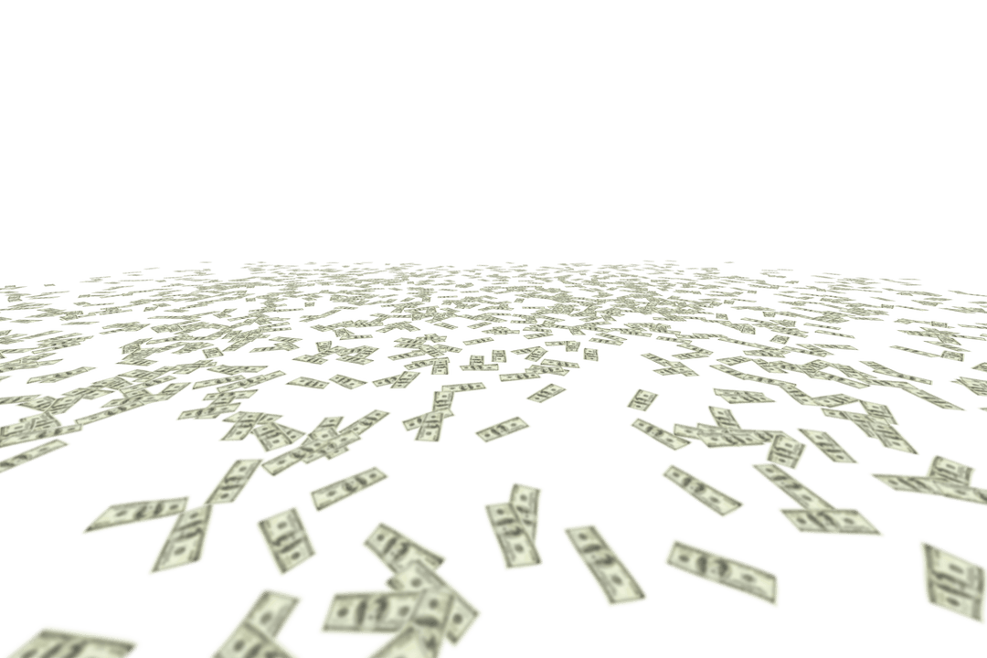 Digital Falling Banknotes on Transparent Background