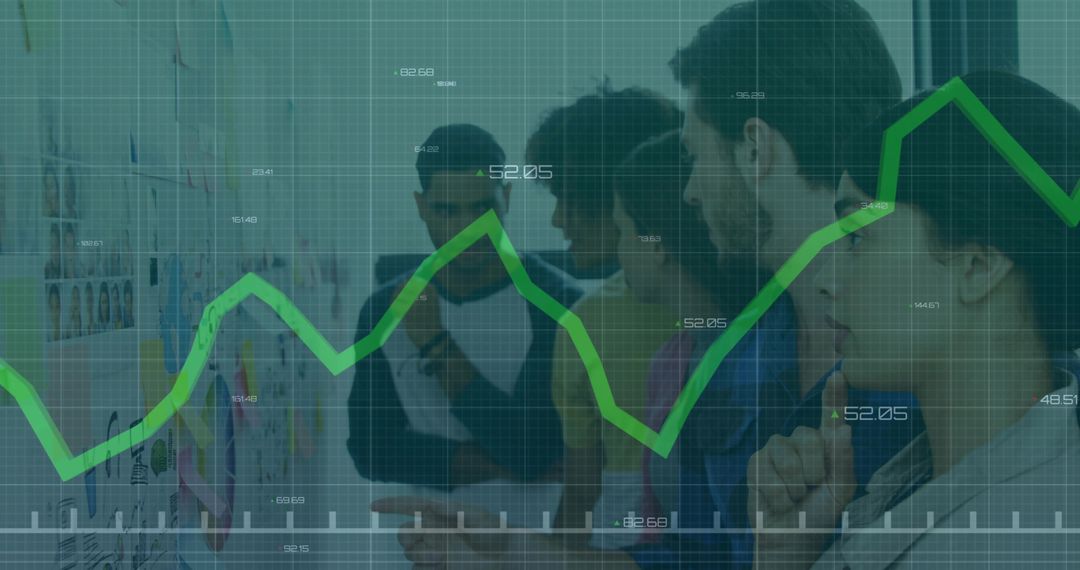 Teamwork Innovation Strategy with Rising Green Line Graph Overlay