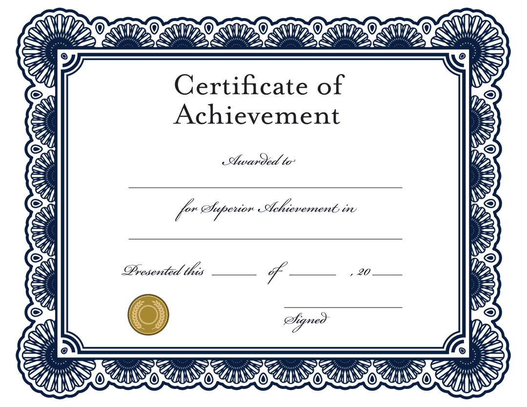 Elegant Certificate of Achievement on Transparent Background Illustration