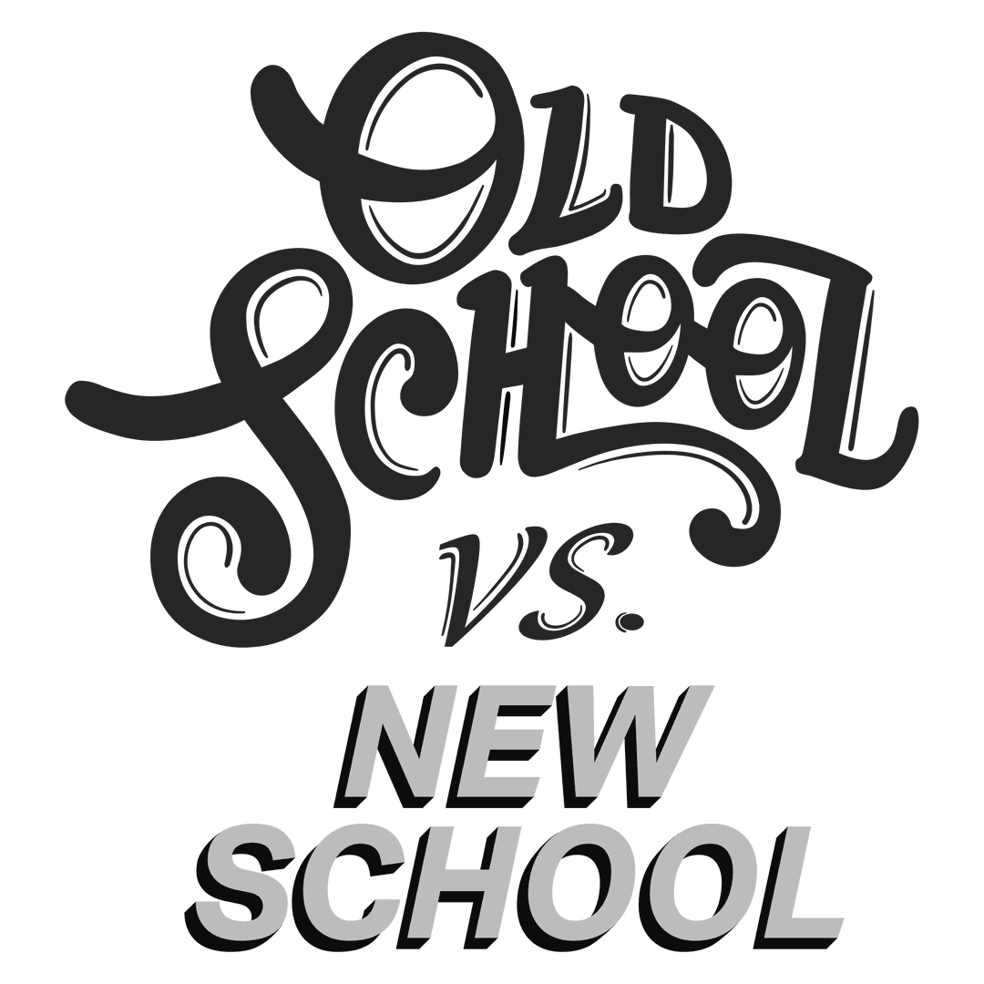 Graphic Text Illustration of Old School vs New School on Transparent Background