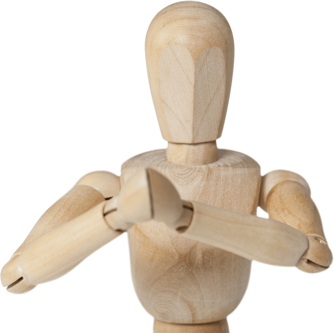 Transparent Wooden Mannequin Arms Crossed Pose