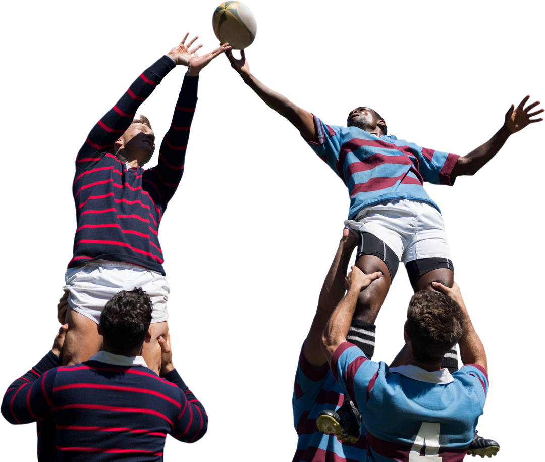 Diverse Male Rugby Players Catching Rugby Ball on Transparent Background - Download Free Stock Images Pikwizard.com