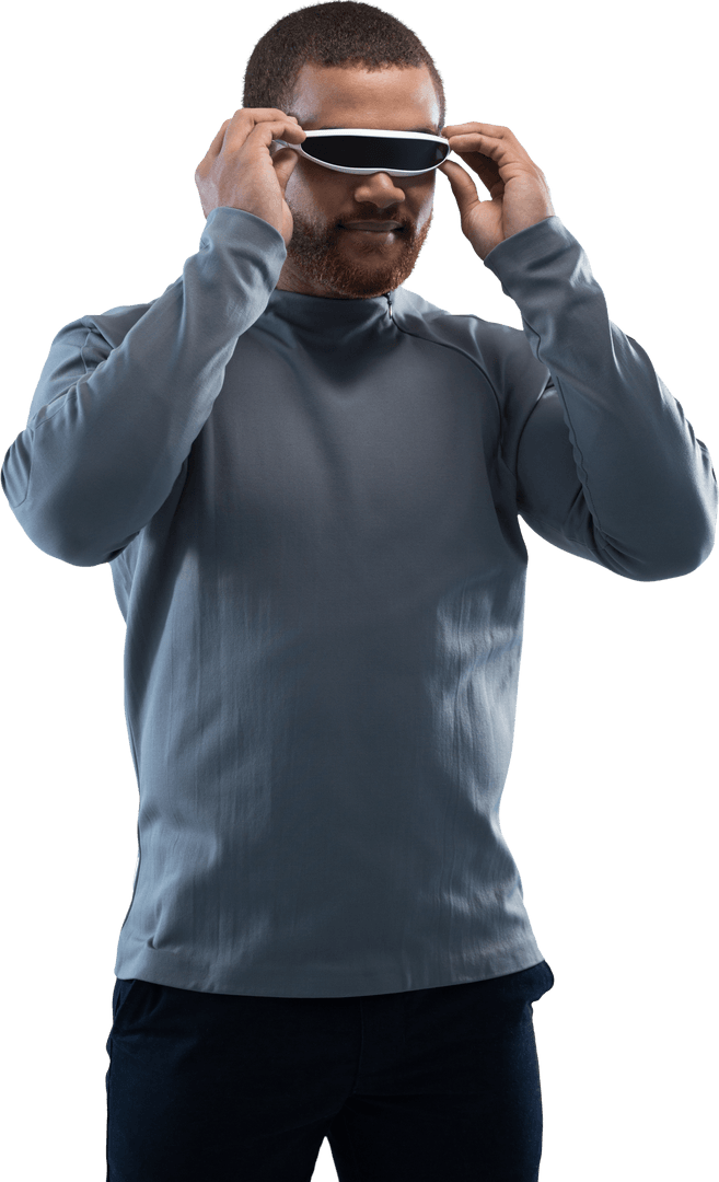 Transparent VR Experience Man Testing Virtual Reality Goggles