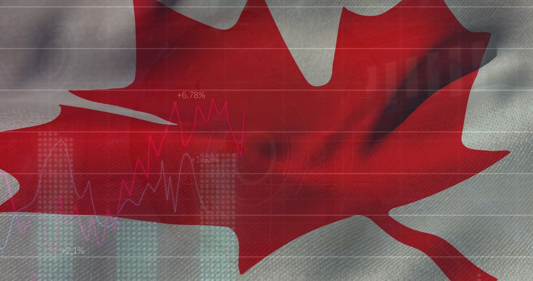 Canada Flag with Financial Data Trends Overlay
