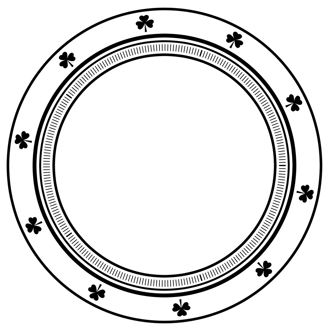 Black Circle with Clovers on Transparent Background