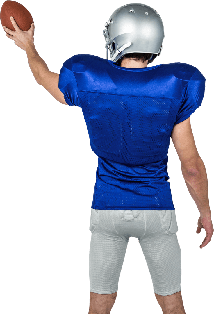 Transparent Scene of Football Player in Blue Jersey Holding Ball