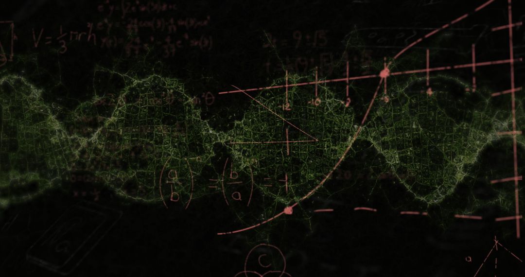 Mathematical Equations Overlaying Green Digital Wave
