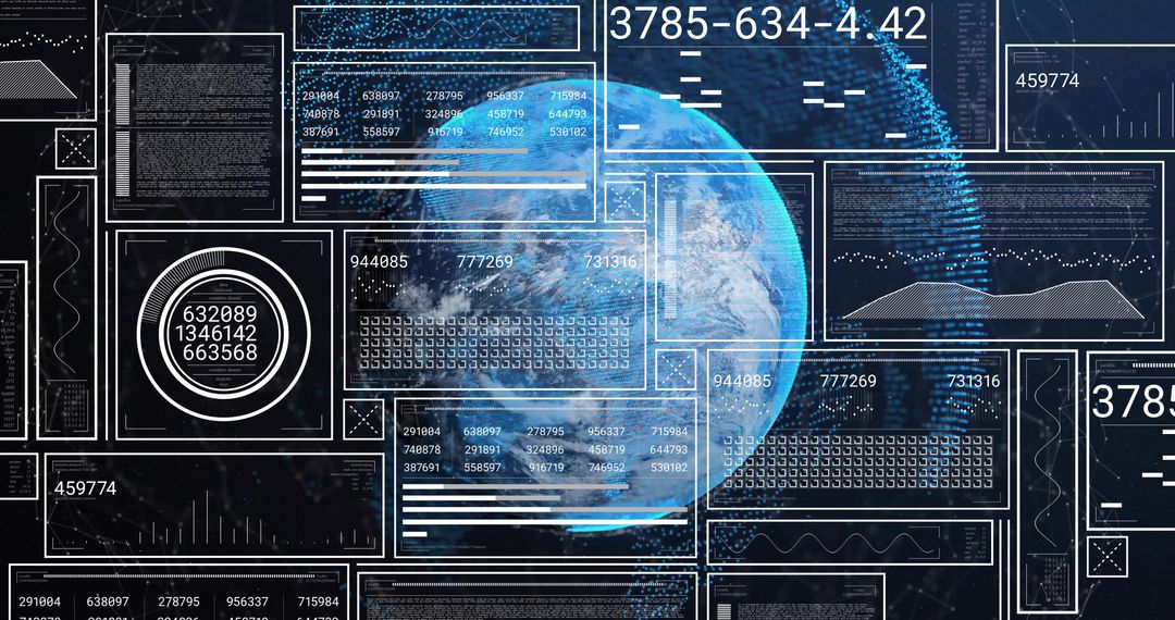 Futuristic Digital Globe with Data Panels Interface