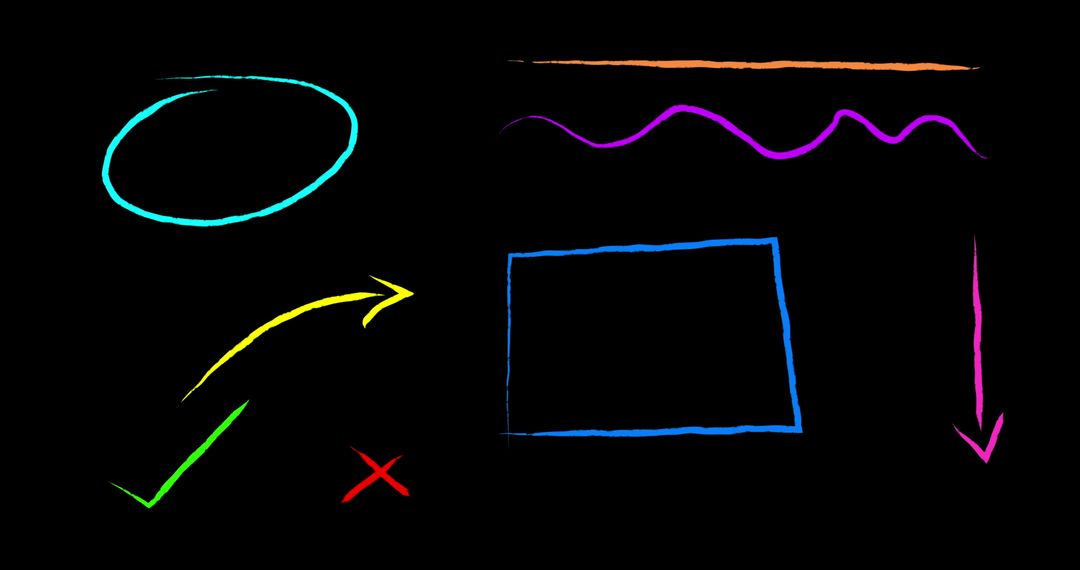 Colorful Sketched Speech Bubbles and Arrows on Black Background