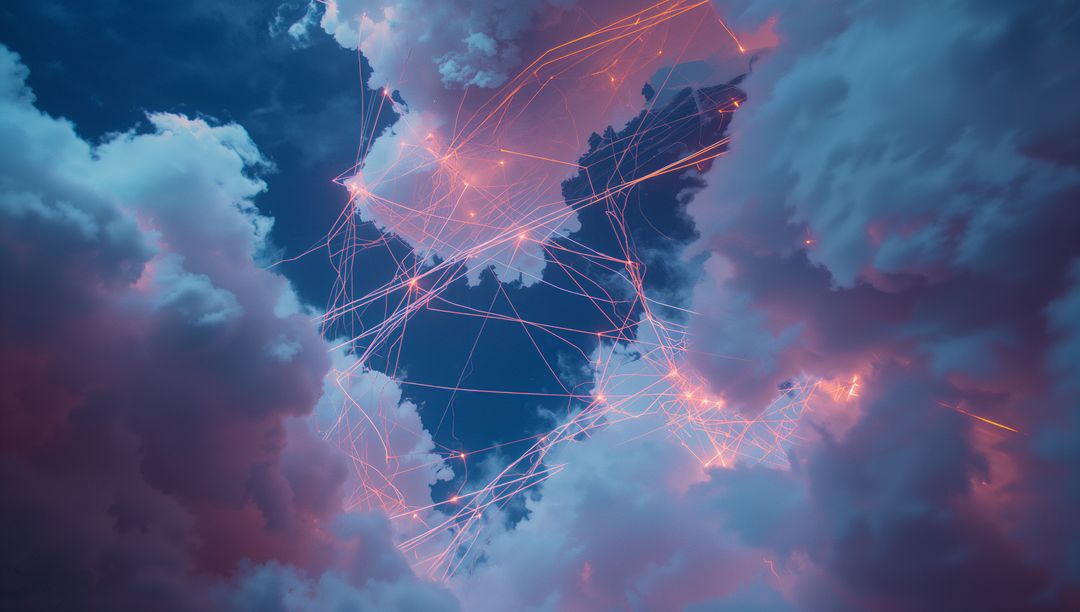Abstract Clouds with Glowing Network and Geometric Patterns