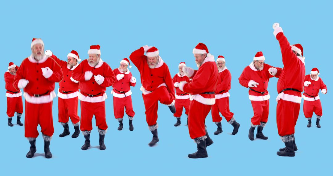 Multiple Dancing Santas on Blue Background - Free Images, Stock Photos and Pictures on Pikwizard.com
