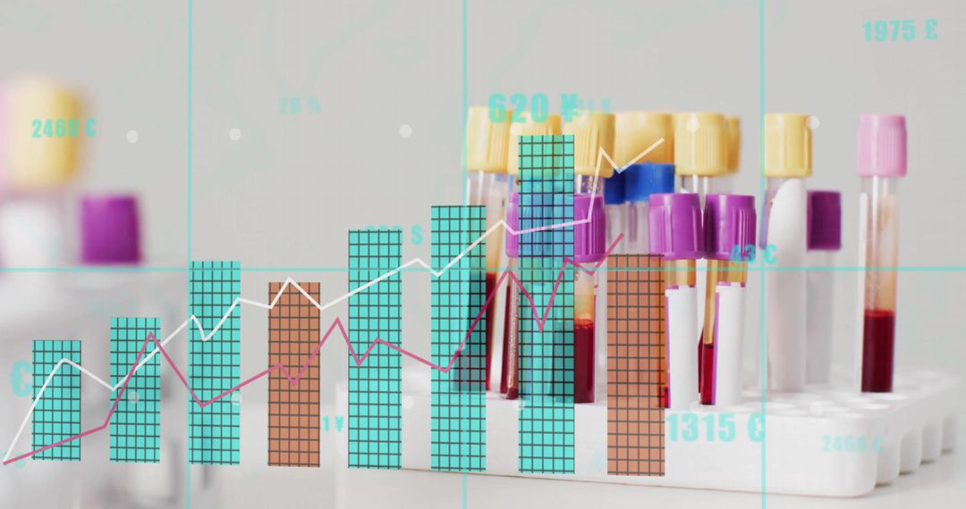 Financial Data Overlay on Laboratory Test Tubes Enhancing Investment Insights