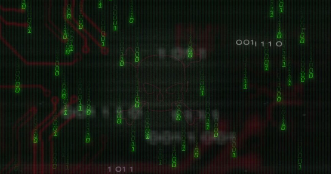 Hacker Interface with Binary Code and Skull Symbol