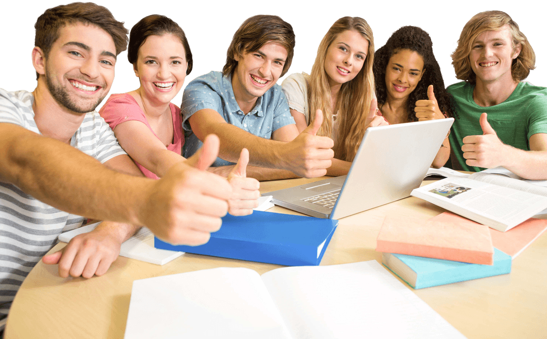 Transparent Smiling College Students Giving Thumbs Up
