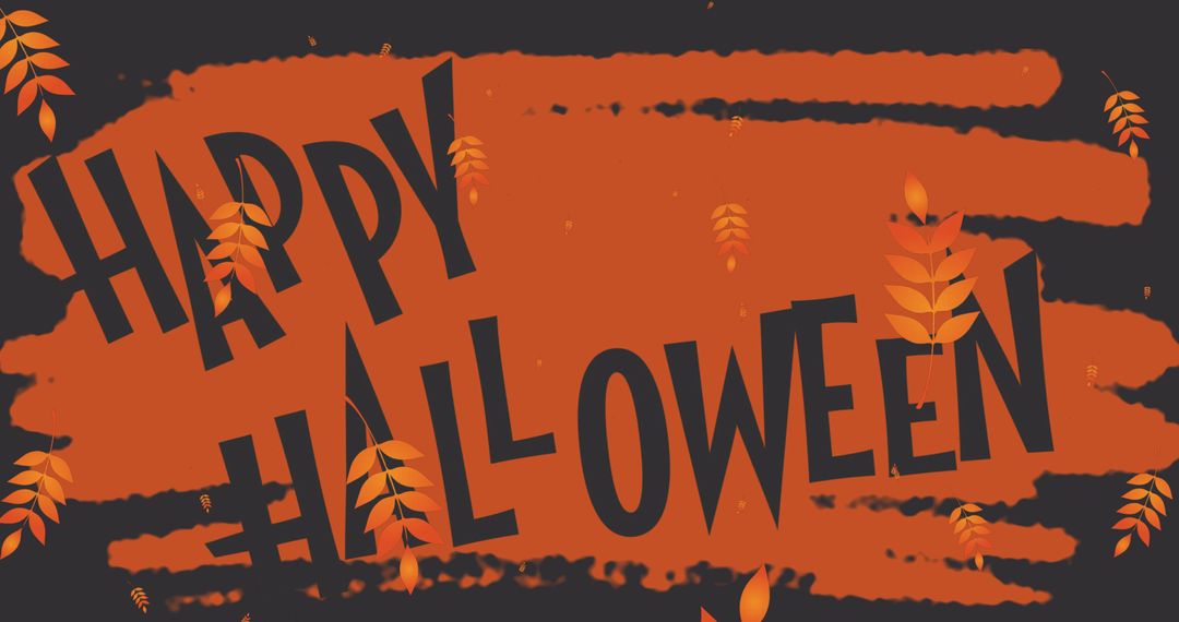 Halloween Greeting with Falling Leaves on Orange Background