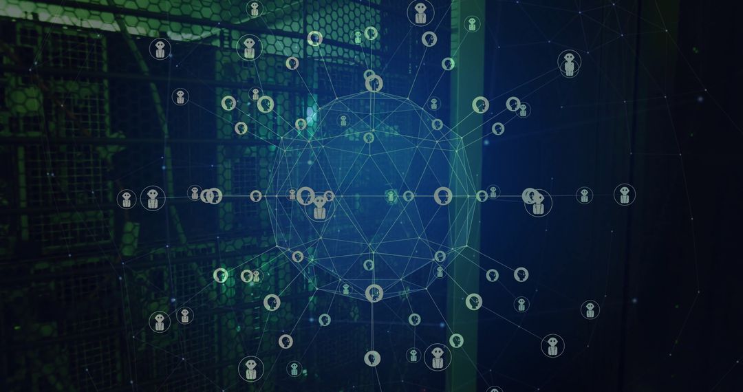 AI Chatbot Network Overlaid on Server Room