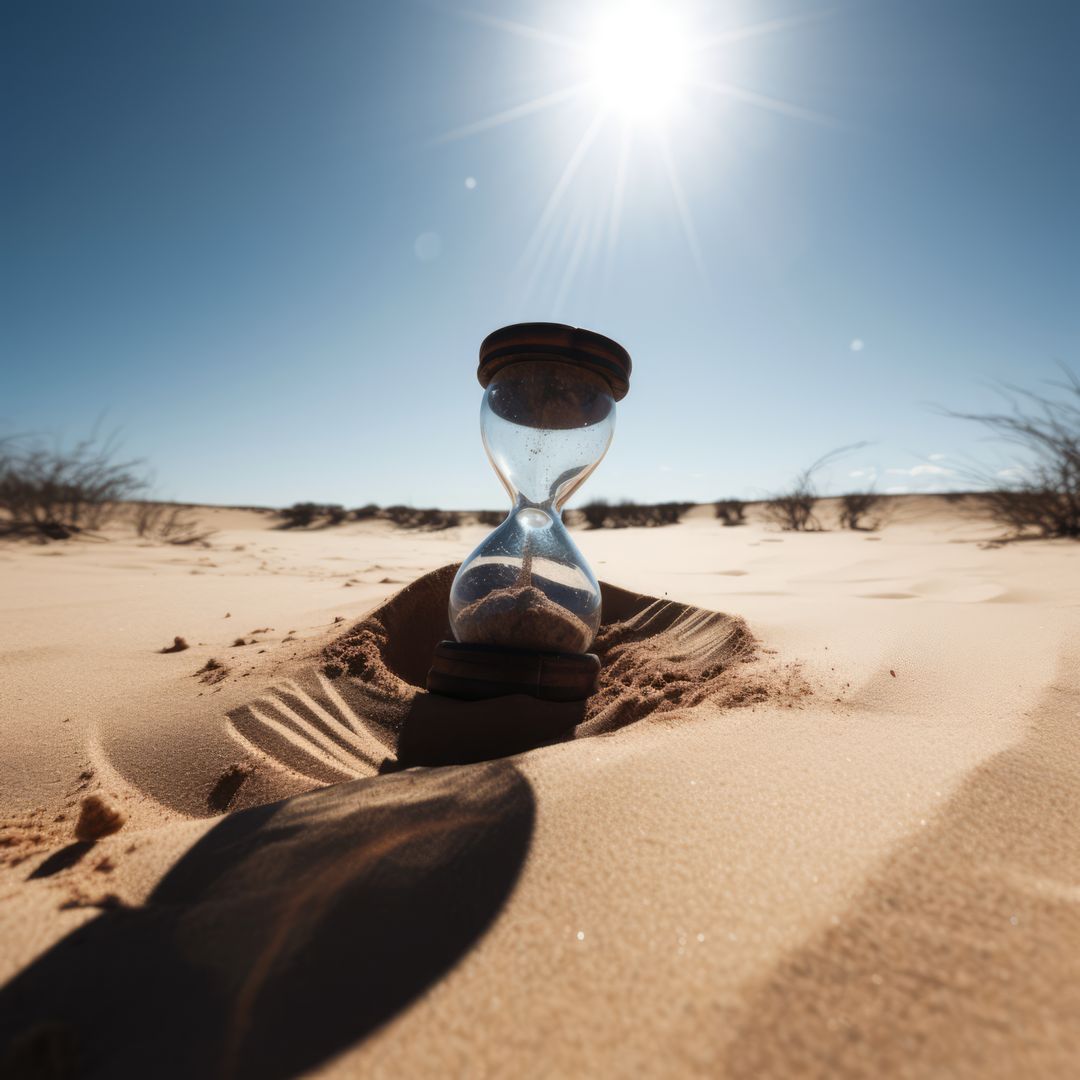 Hourglass on sand in desert with sunlight, created using generative ai technology - Free Images, Stock Photos and Pictures on Pikwizard.com