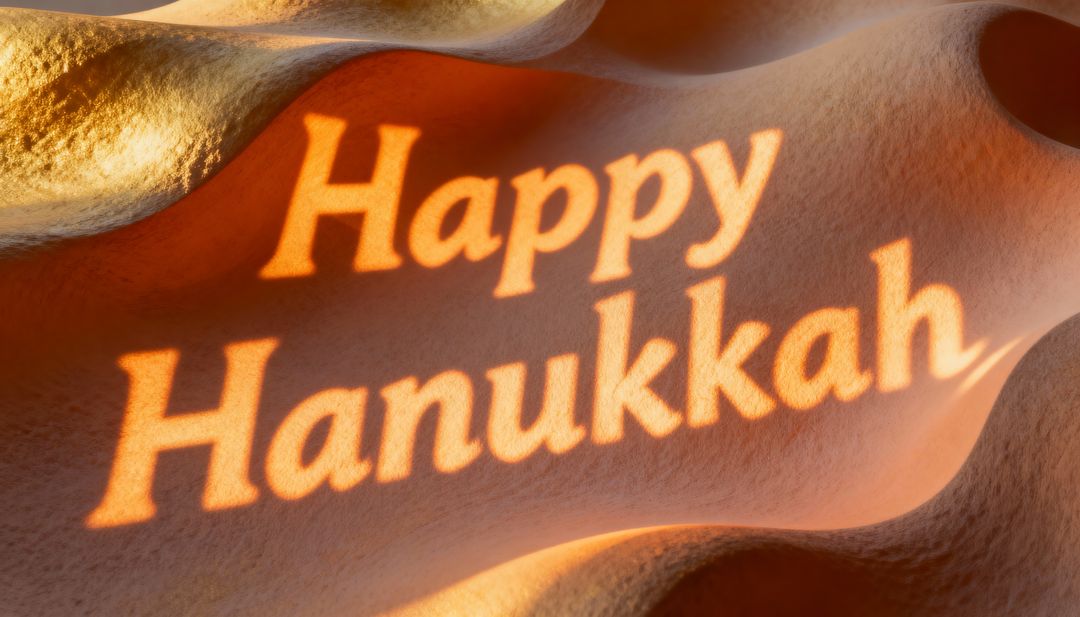 Happy Hanukkah Text Projecting Over Curved Sandstone in Warm Golden Light