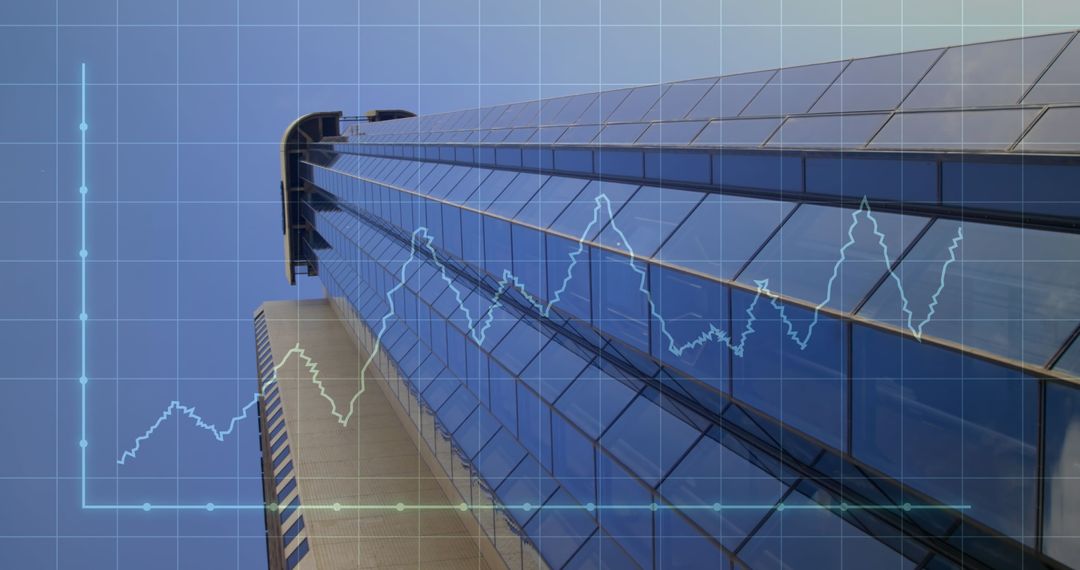 Digital Business Growth Chart Overlay on Modern Skyscraper