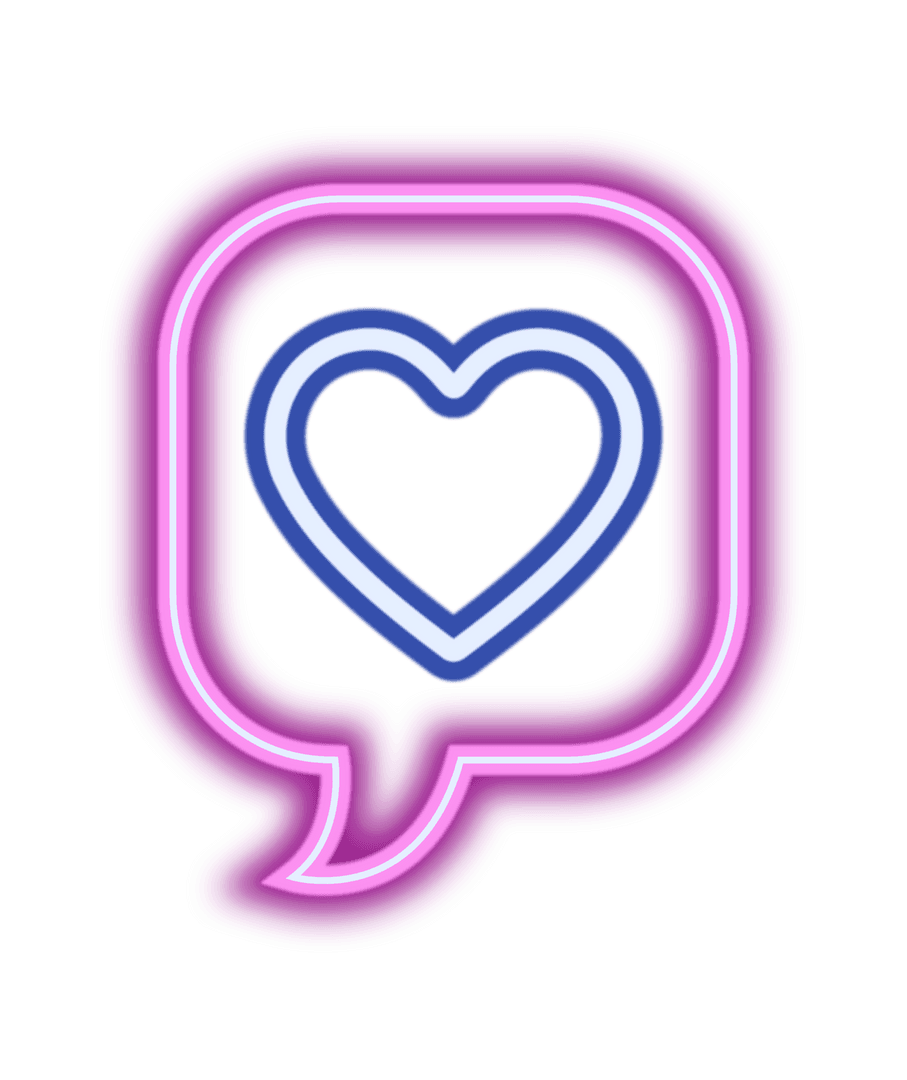 Vibrant Neon Speech Bubble with Heart on Transparent Background