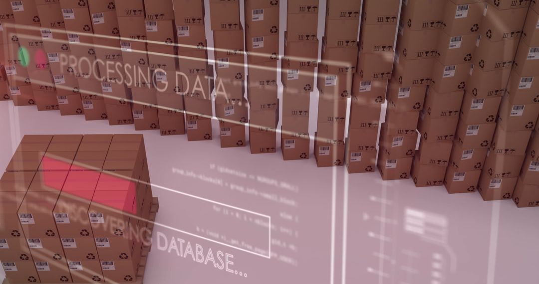 Digital Data Overlay on Cardboard Boxes in Warehouse