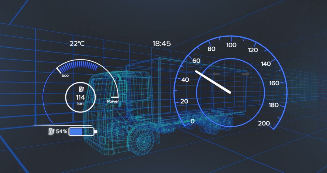 Futuristic HUD Display Over Truck Concept with Data Analysis