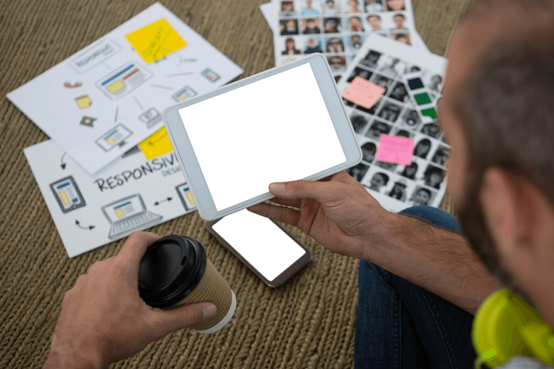 Transparent Digital Tablet Usage by Casual Designer in Office