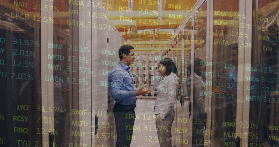 Digital Data Overlay with Professionals in Server Room