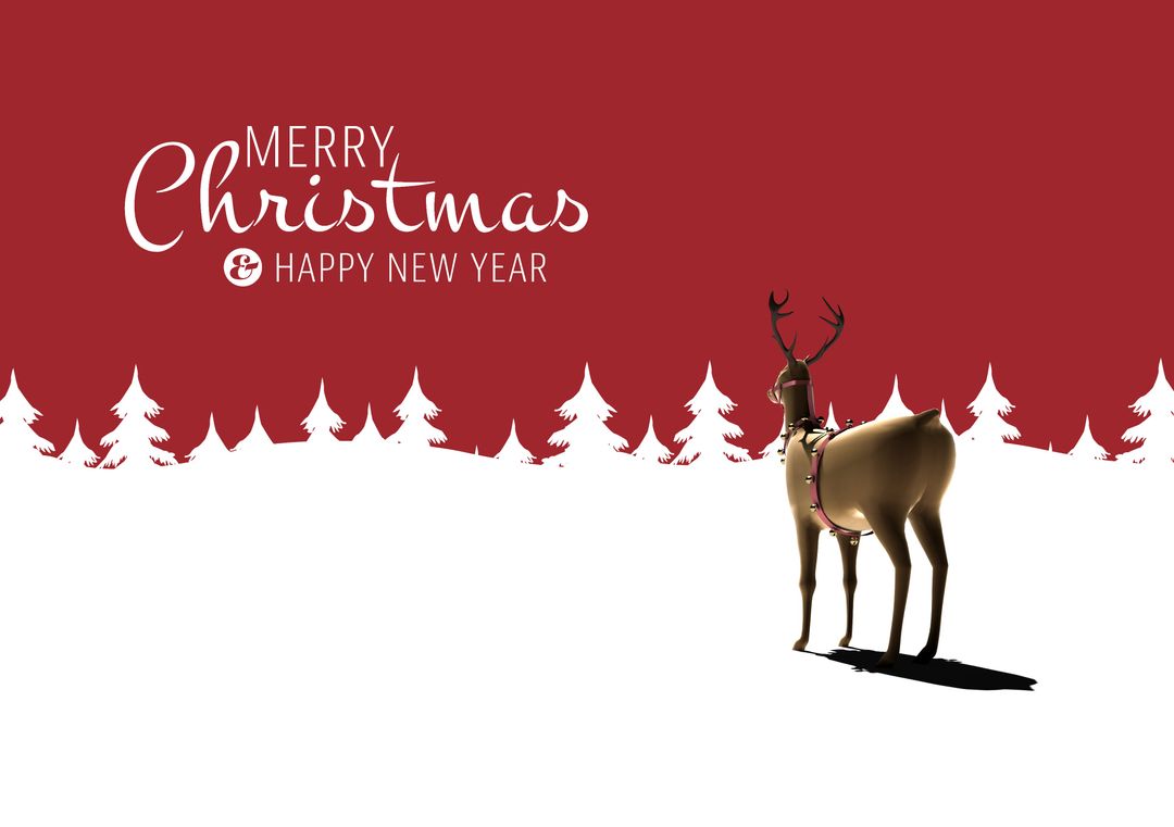 Festive Reindeer with Merry Christmas and Happy New Year Text on Snowy Background