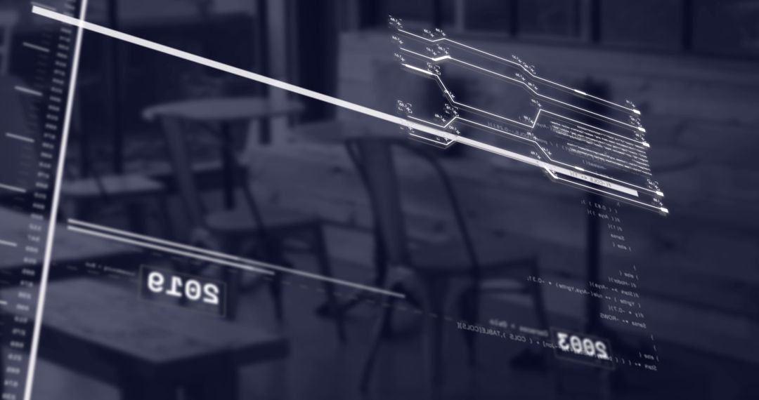 Futuristic Digital Interface Overlay in Modern Office Environment