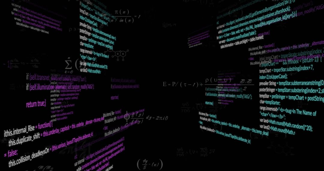 Coding and Mathematical Equations on Black Background