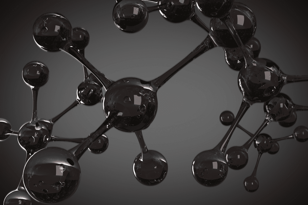Transparent Black Molecular Structure Close-Up on Gray Background