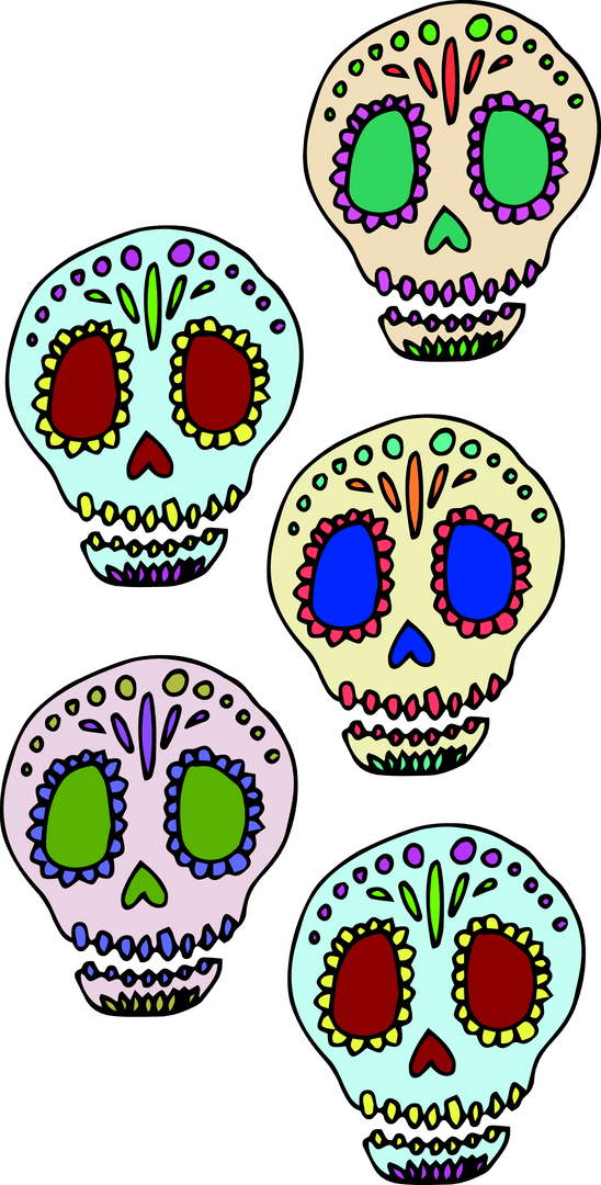 Colorful Decorated Skulls on Transparent Background for Celebrations
