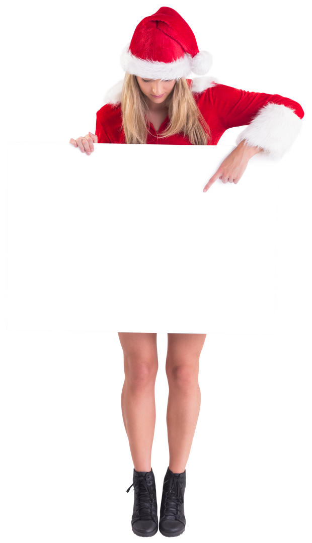 Transparent Santa Girl Holding Blank Sign for Christmas Promotions - Download Free Stock Images Pikwizard.com