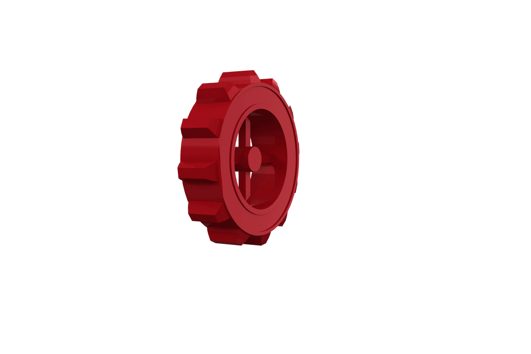 Transparent Red Gear Icon Stands Isolated on Closet View