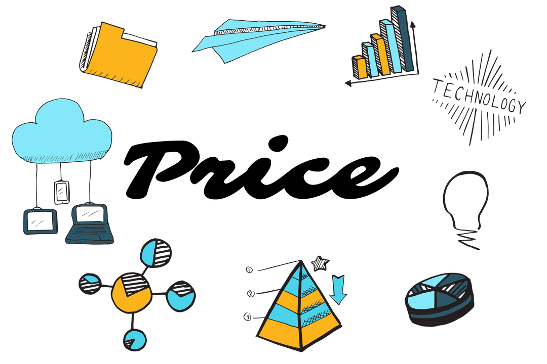 Transparent Business Icons in Digital Vector Style with Graphs and Gadgets