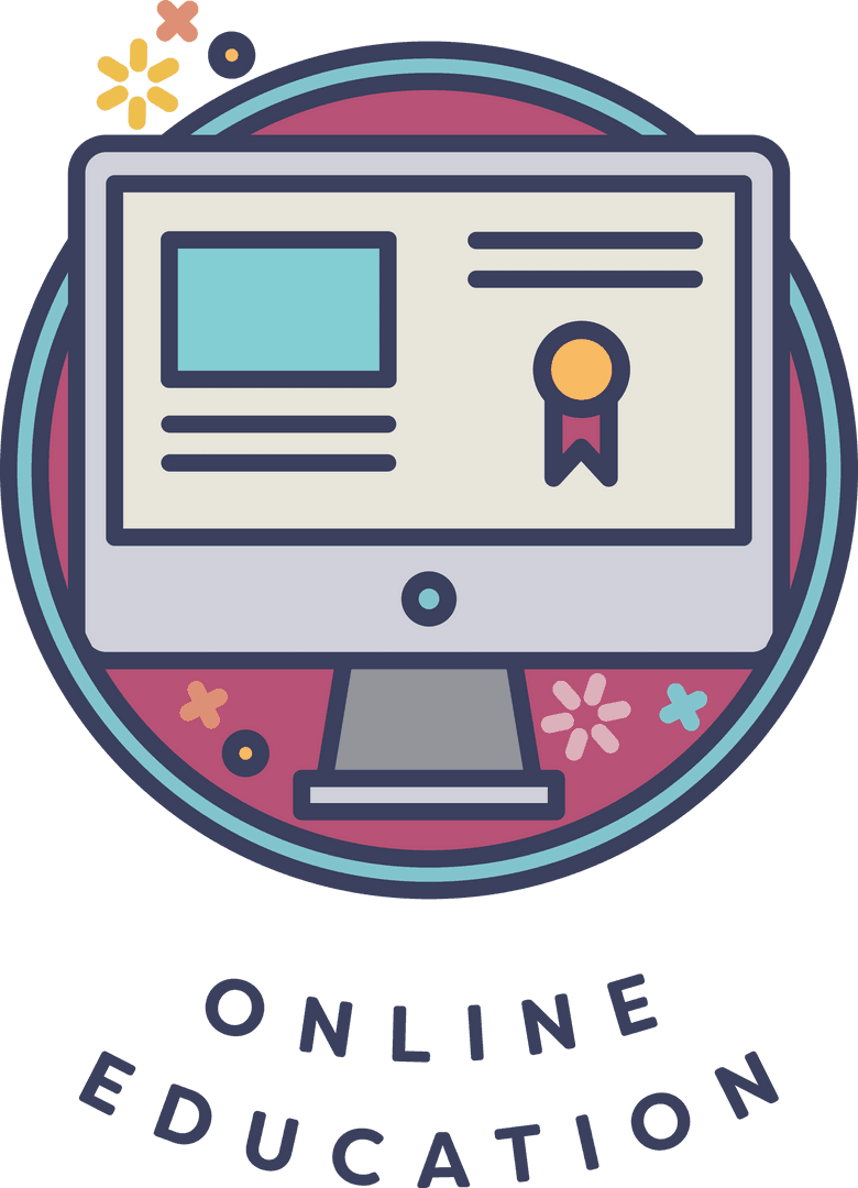 Transparent Online Education Icon with Computer Screen