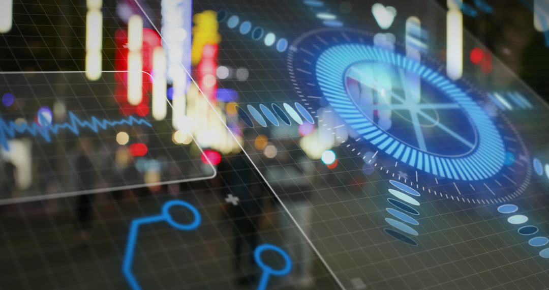 Digital Data Processing Over Futuristic Night City