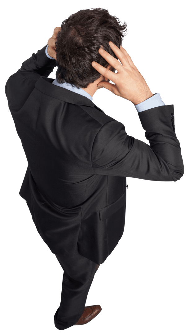 Transparent View of Stressed Businessman in Suit with Hands on Head