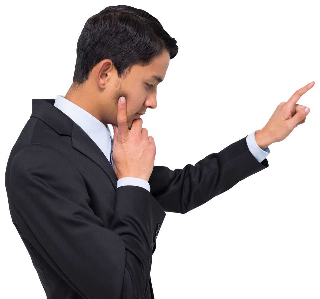 Biracial Businessman Thoughtfully Pointing on Transparent Background - Download Free Stock Images Pikwizard.com