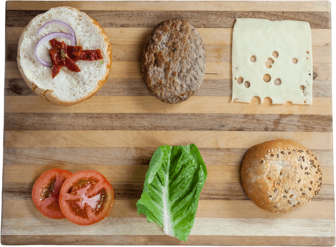 Transparent Arrangement of Fresh Hamburger Ingredients