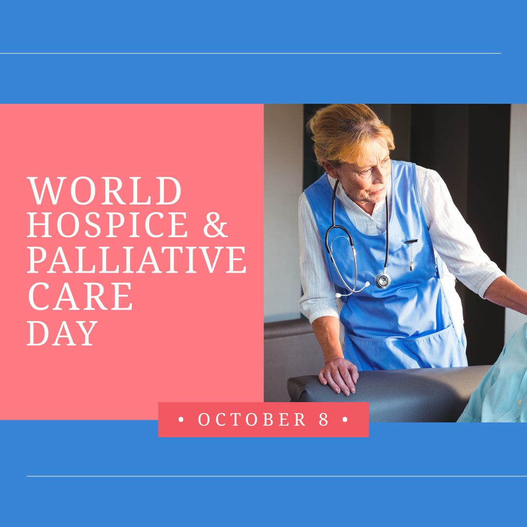 World Hospice And Palliative Care Poster Design with Caring Doctor