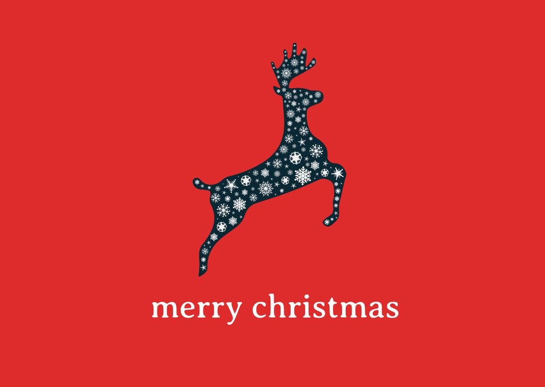 Festive Reindeer with Snowflakes on Red Holiday Background